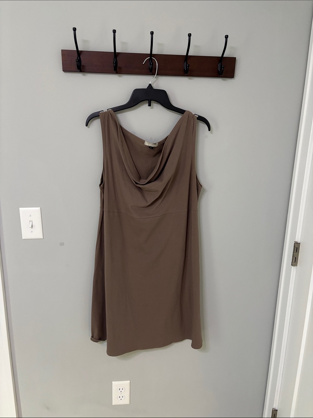 Handmade Texture Brand Sleeveless Cowl Neck Midi Dress in Brown